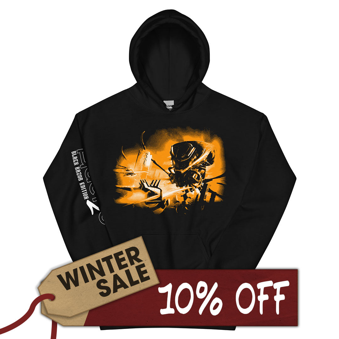 Aaero2 : Black Razor Unisex Hoodie in Orange